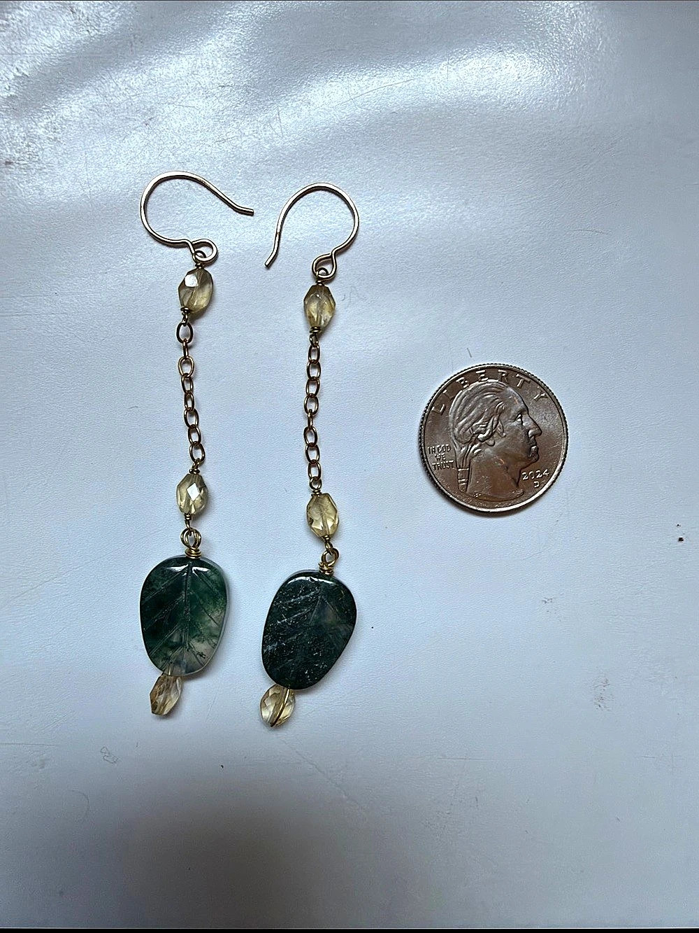 Green Stone Drop Earrings Like New